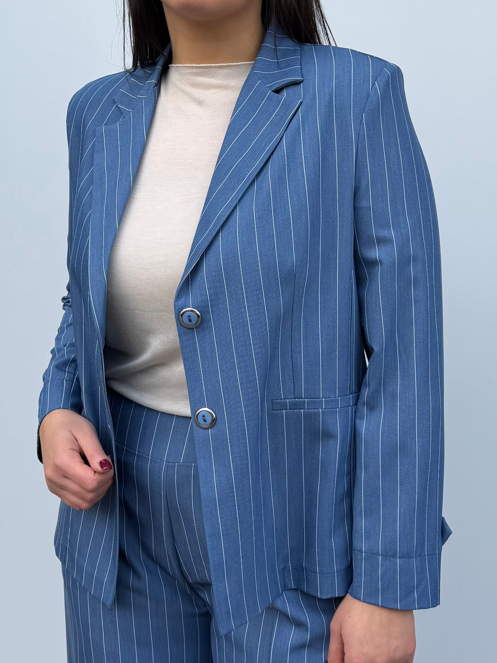 Giacca gessata in poliviscosa