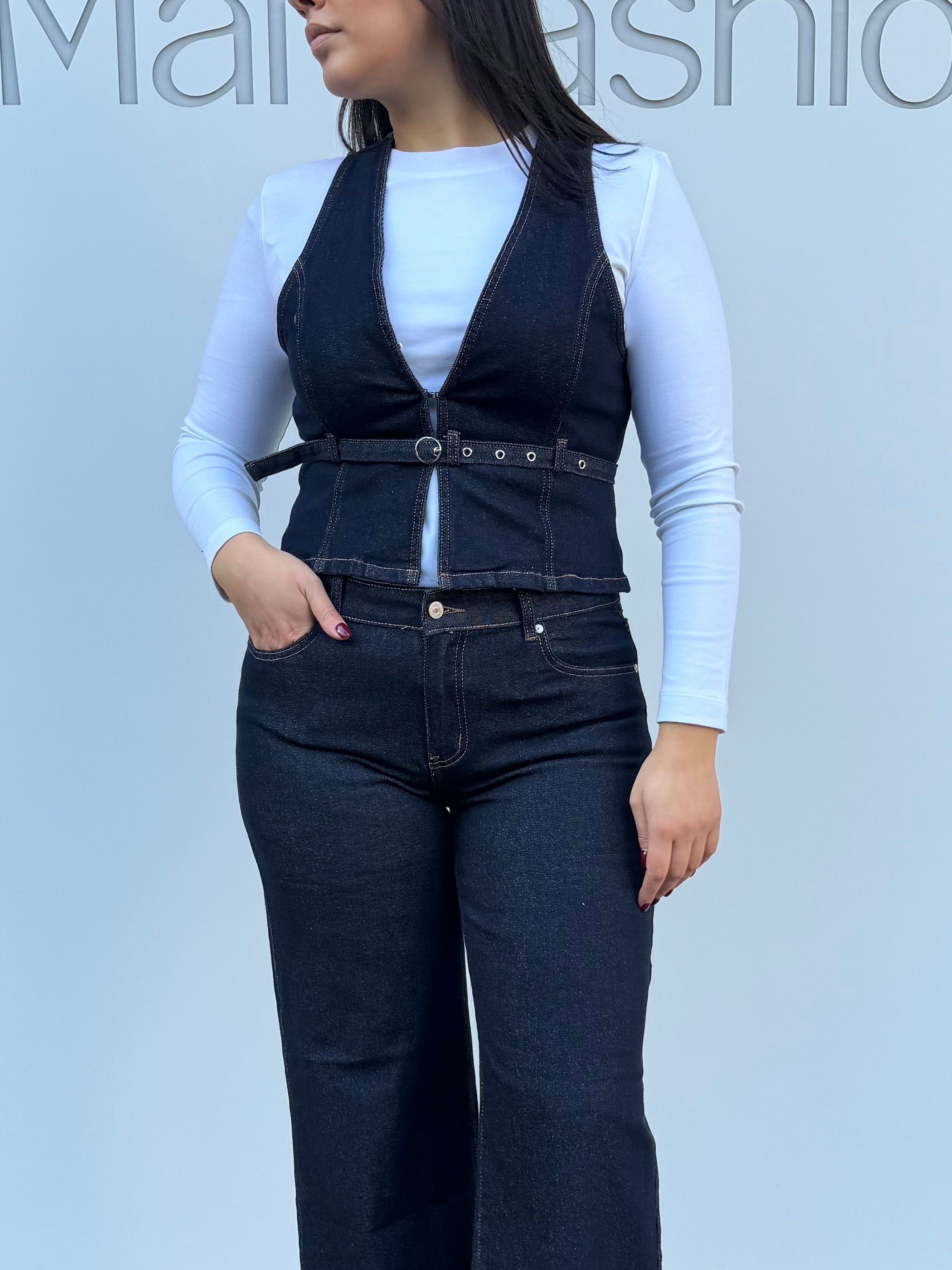 Panciotto in denim lavaggio zero