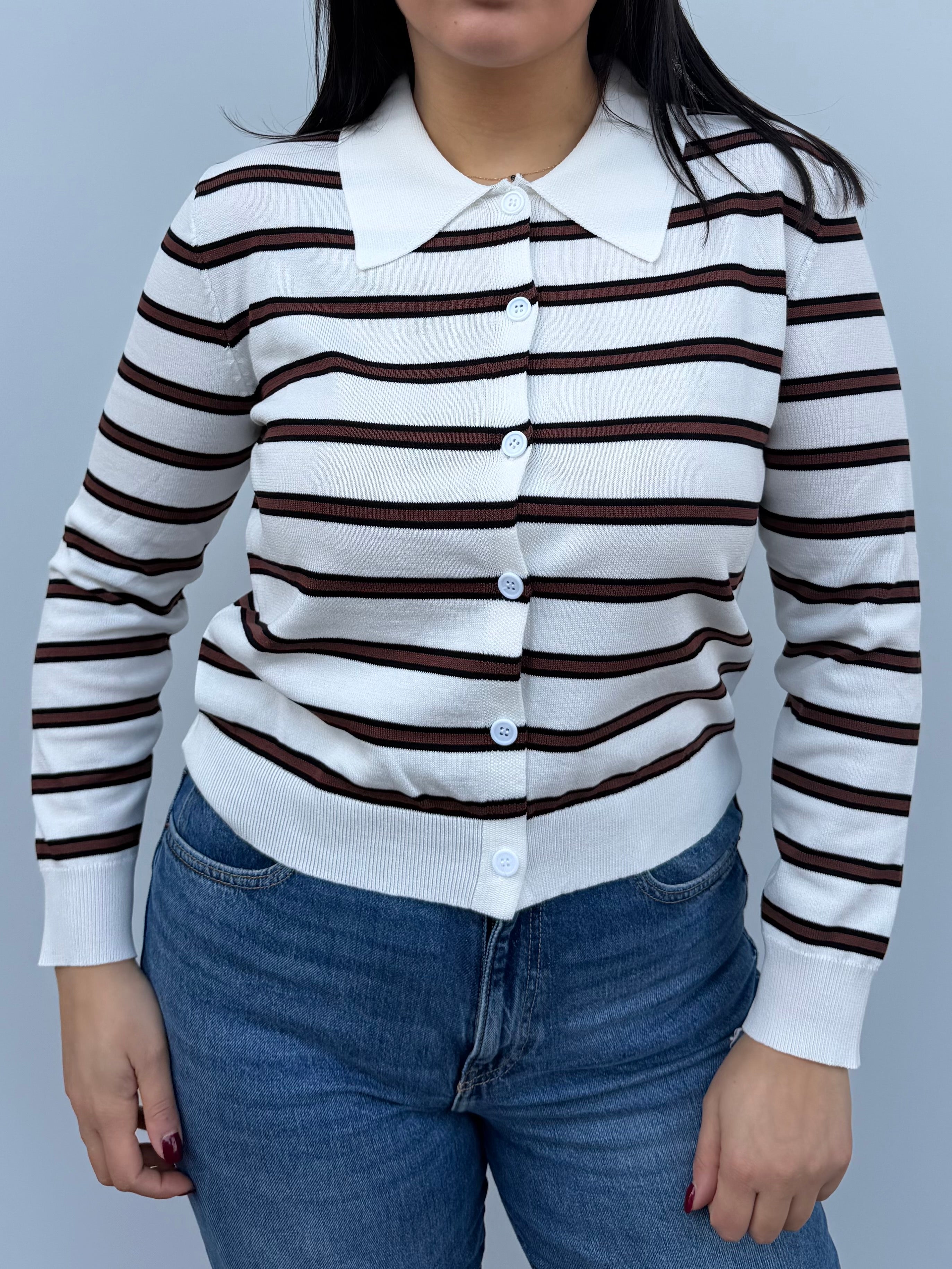 Cardigan in filo rigato