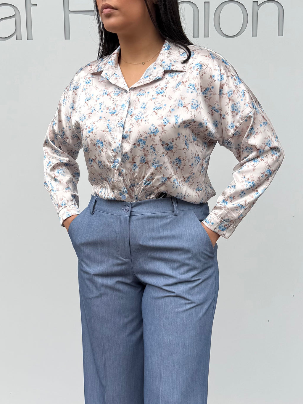 Camicia in raso micro fantasia fiori