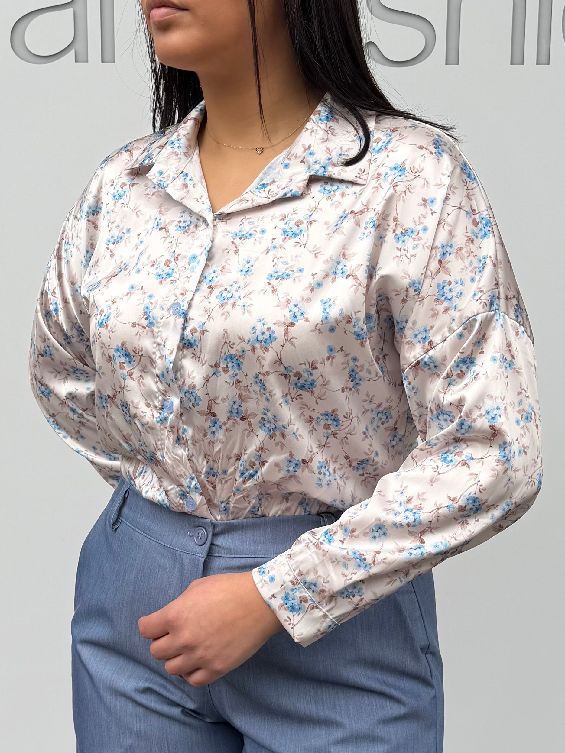 Camicia in raso micro fantasia fiori